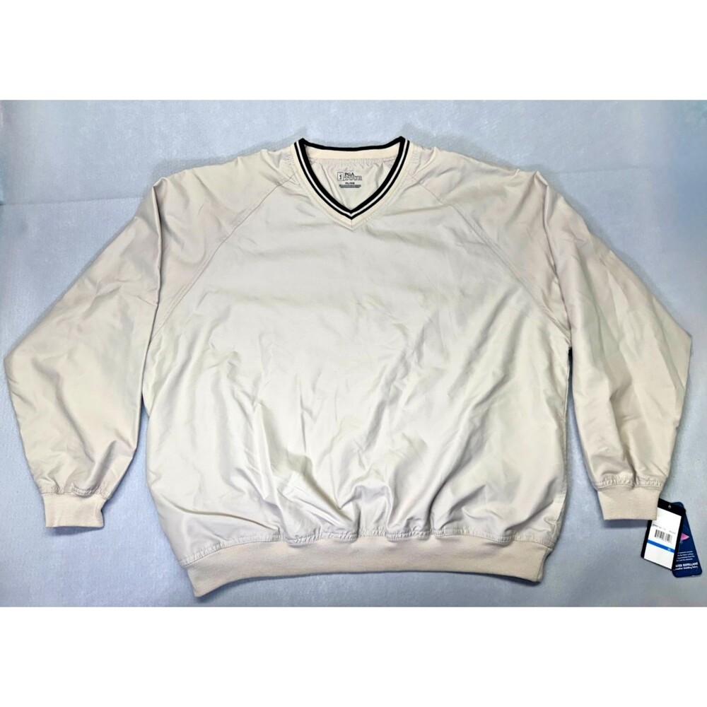 PGA TOUR Pullover Mens XL Beige V Neck Wind Water Repellant Golf Long Sleeve NWT
